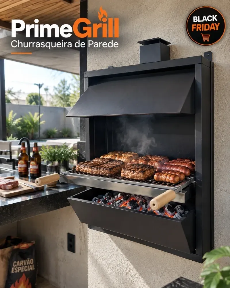 PrimeGrill - Churrasqueira de Parede + Grelha de Brinde